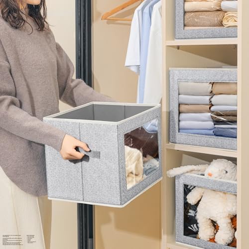 Homsorout Storage Bins with Lids, 3 Pack Large Storage Cubes with Window, Closet Bins with Lids & Handles, Fabric Box for Organizing Clothes, Towels, Books, Blended - Image 5
