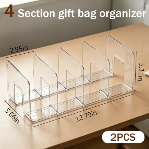 2 Pack Gift Bag Storage Organizer, Acrylic Clear Shopping Bag Holder with 4 Divider Reusable Tote Bag Organizer for Shopping Bag, Handbag, File in Closet Shelf Bedroom Office - Image 2