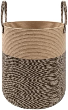 JMvicyroam 60L Cotton Rope Laundry Basket Hamper, Brown and Black by JMvicyroam