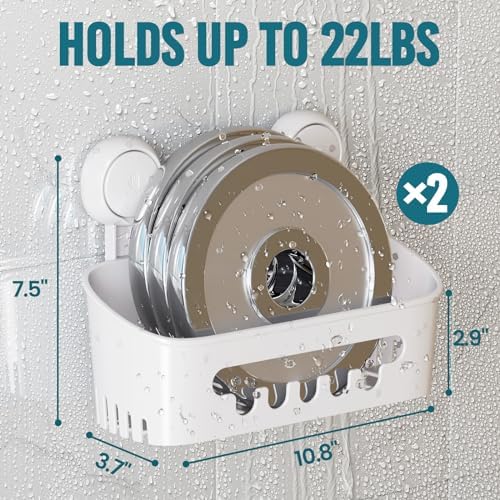 TAILI Shower Caddy Suction Cup 2 Pack, Heavy Duty Bathroom Organizer, Removable Shelves for Inside Shower, Shampoo, Waterproof Suction Plastic Storage for Bathroom Accessories Holder, White - Image 3