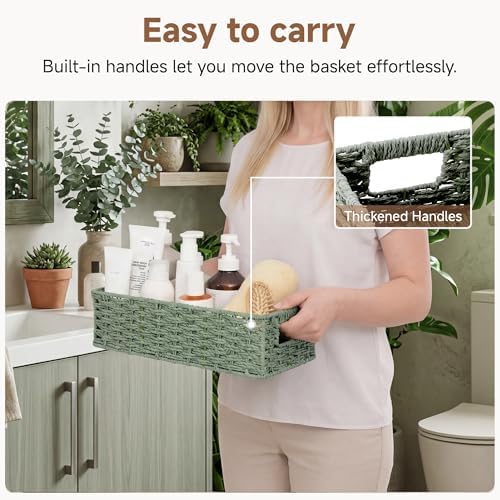 StorageWorks Wicker Toilet Basket Tank Topper for Sage Green Bathroom Decor - Image 2