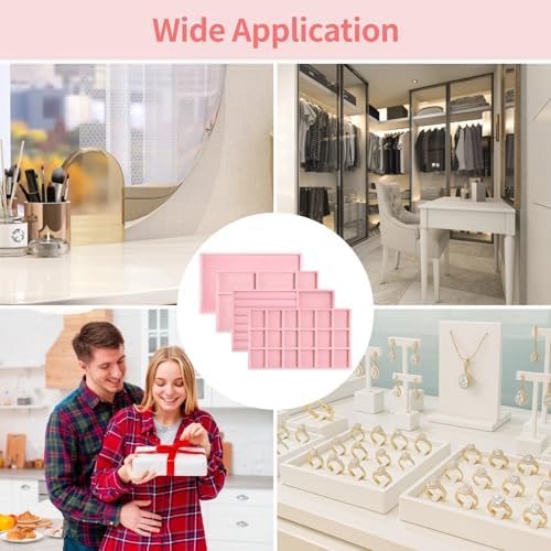 8 Pcs Jewelry Drawer Organizers, Velvet Jewelry Trays for Drawer, Stackable Jewelry Trays, Ideal for Rings, Earrings, Bracelets, Necklaces, Pink - Image 6