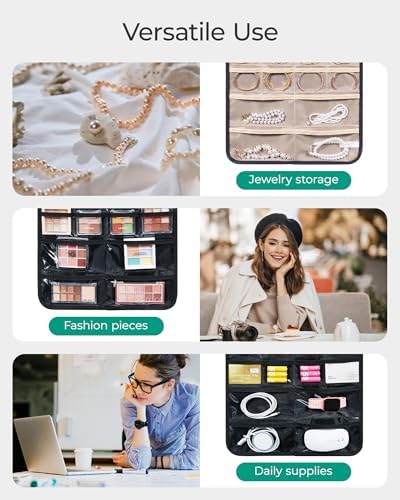 BAGSMART Earring Holder Organizer, Hanging Jewelry 56 Pocket Storage Storage for Women Accessories, Earring for Wall Holding Jewelries Black, 1 Piece - Image 7