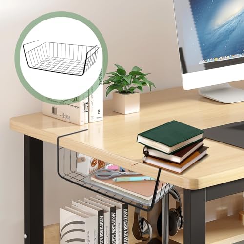 6 Pcs Undershelf Storage Basket Under Shelf Wire Basket Household Metal Under Shelf Hanging Storage Bin Basket Slides Under Shelves for Kitchen Pantry Bookshelf - 14.2" D x 9.1" W x 5.5" H, Black - Image 5