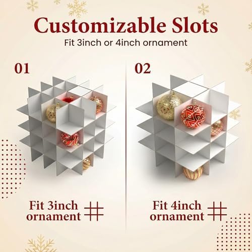 Plastic Christmas Ornament Storage Box with Zippered Closure - Store up to 64 of the 3-inch Standard Christmas Ornaments, Xmas Ornaments Storage with Dividers & Two Handles - Image 7