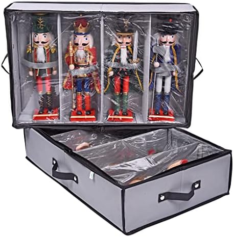 ProPik 2 Pack Christmas Figures Storage Box | Each Holds 4 Holiday Figurines up to 16” | Adjustable Nutcracker Decor Ornament Storage Container | Xmas Decorations Accessories Boxes (Gray) by ProPik