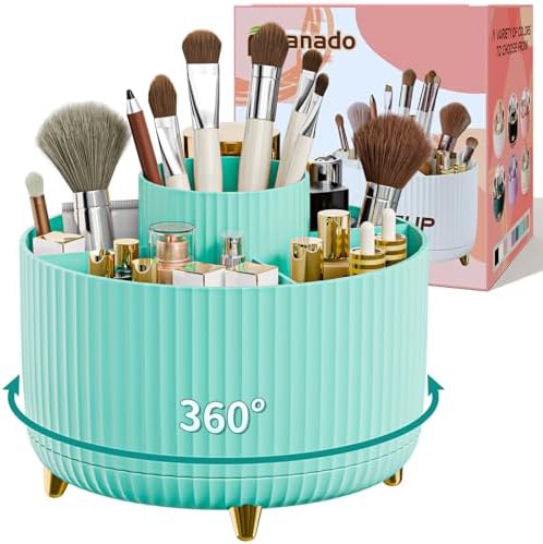 fanado 360° Rotate Makeup Brush Holder Organizer, Makeup Organizers Countertop, Makeup organization and Skincare Storage for Vanity, Desktop, Bathroom (Mint Green) by Unknown