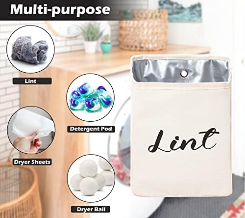 Kamehame Magnetic Lint Bin for Laundry Room Organization and Storage, Cotton Linen Lint Bag, Wall Mount Space Saving Washer Dryer Trash Can Collector - Image 4