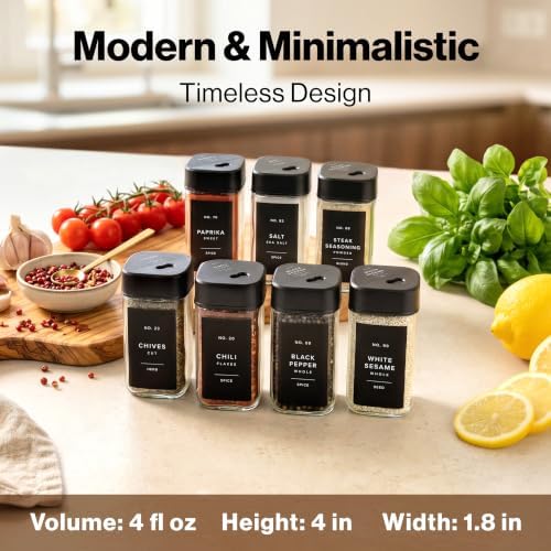 EDELHAUS Glass Square Spice Jars with Label, 24x Black Sprinkle Lids - Image 2