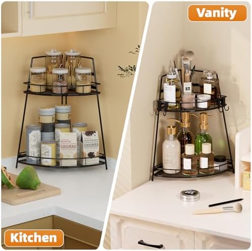 VITVITI 2 Tier Bathroom Counter Organizer Corner Vanity Shelf Storage Black - Image 4