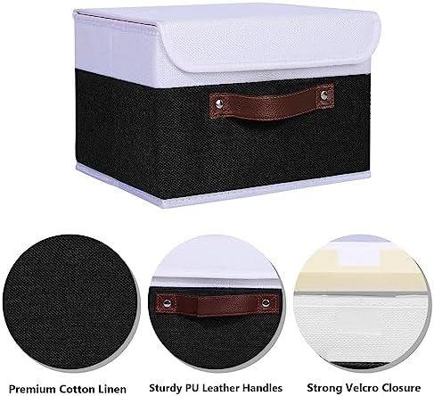 ANMINY Fabric Storage Box Bins with Lids, Black White, 10"x8"x7", 4 Pack - Image 4