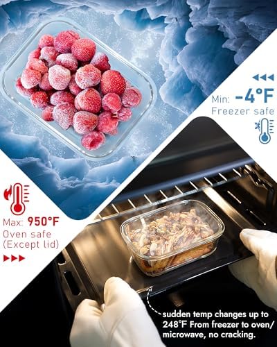 12-Pack Glass Containers with Tempered Lids – Borosilicate, Oven-Safe(-4°F~950°F), Airtight, BPA-Free, Multi-Size for Meal Prep, Dishwasher Safe, 1.6 cups to 6.4 cups (Gray) - Image 4