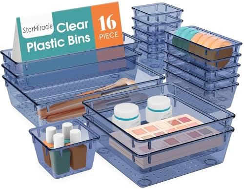 16 PCS Drawer Organizer Set, 5 Size Bathroom and kitchen organizer Trays by StorMiracle
