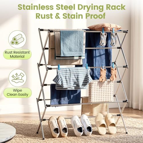 APEXCHASER Stainless Steel Clothes Drying Rack, 45.28" H × 14.57" D - Image 5