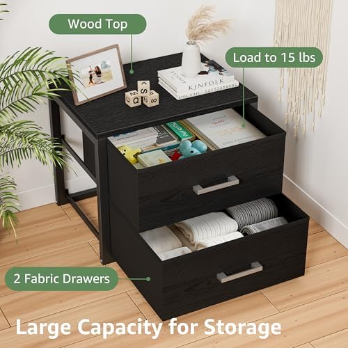 BOLUO Stackable Storage Drawers Closet Organizers and Storage Fabric Black 2 Drawer Dresser for Bedroom Modern - Image 6