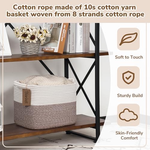 Goodpick Woven Rope Storage Basket for Shelves, Rectangle, Brown - Image 4