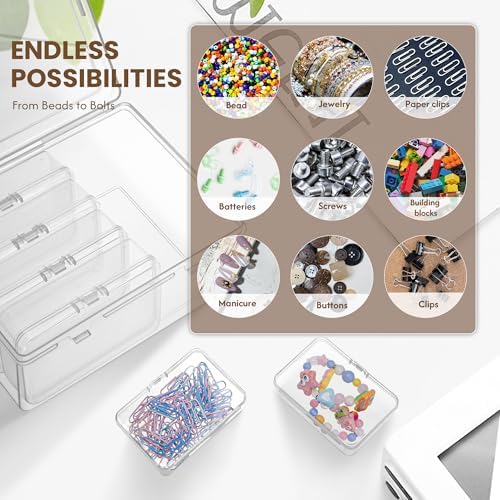 zoeynex 6-Pack Large Clear Plastic Storage Boxes with Master Case – Business Card Organizer System for 500+ Cards, Portable Hard Cases for USB Drives, Crayons, 3" Hardware & Crafts – 3.8" x 2.6" x 1" - Image 3