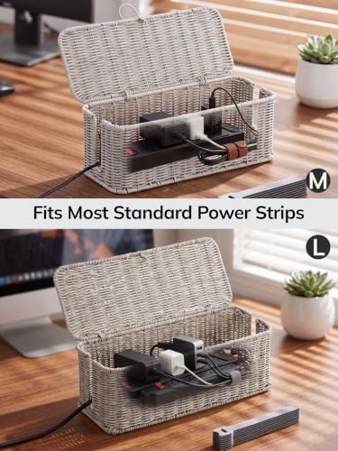 Cable Management Box, Cord Organizer with Lid & Cable Ties - Gray, L - Image 4