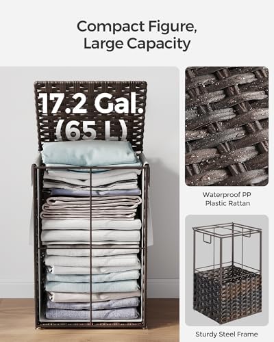 SONGMICS Laundry Hamper with Lid, 17.2 Gallon (65 L) Synthetic Rattan Clothes Laundry Basket with Lid and Handles, Foldable, Removable Liner, Chestnut Brown ULCB165K01 - Image 5