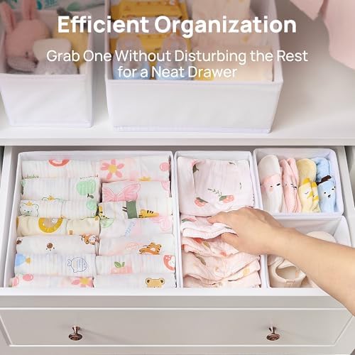 Vtopmart 12 Pack Baby Clothes Organizer, Foldable Fabric Drawer Bins, White - Image 3
