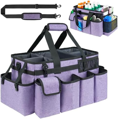 Cleaning Caddy Bag,Extra Large Cleaning Supplies Organizer with Handle for Housekeepers,Purple by ZIOZERTT