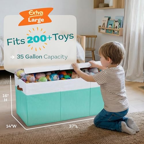 SoftOwl Extra Large Toy Storage Organizer with Lid - Sturdy, Collapsible Toy Chest Storage Box Design - Toys Bin with Dividers for Kids, Nursery, Bedroom, Playroom 37"x16"x14" - Image 2
