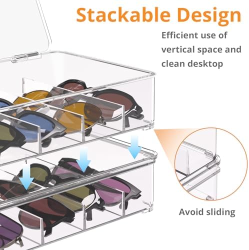 Sunglasses Organizer, Acrylic Clear Plastic Stackable Sunglasses Case with 5 Compartments,Glasses Organizer - Image 3