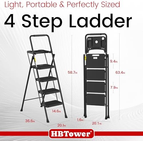 HBTower Step Ladder, Folding Step Stool with Wide Anti-Slip Pedal - Image 6