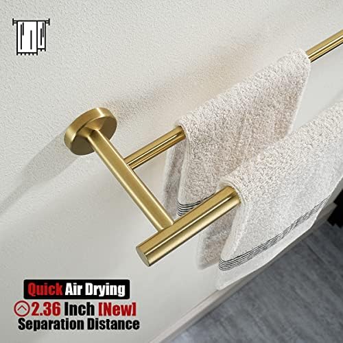JQK Double Bath Towel Bar, Brushed Gold 30 Inch 304 Stainless Steel Thicken 0.8mm Towel Rack for Bathroom, Towel Holder Wall Mount, 27 Inch Useable Length, TB100L27-BG - Image 6