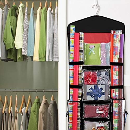 ProPik Hanging Double Sided Wrapping Paper Storage Organizer With Multiple Pockets Organize Your Gift Wrap, Gift Bags Bows Ribbons 40"X17" Fits 40 Inch Rolls Clear PVC Bag (Black) - Image 6
