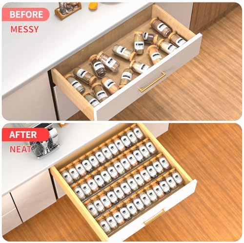 4-Tier Non-Slip Spice Drawer Organizer, 4-Pack Checkered Frosted Clear Acrylic, Expandable (11''-22'') Spice Rack for Kitchen Drawer Storage – Holds Seasonings, Herbs, and Spices (Jars Not Included) - Image 2