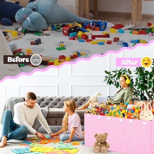 Large Toy Box Storage with Lid, Collapsible Sturdy Toy Chest Bin Pink - Image 5
