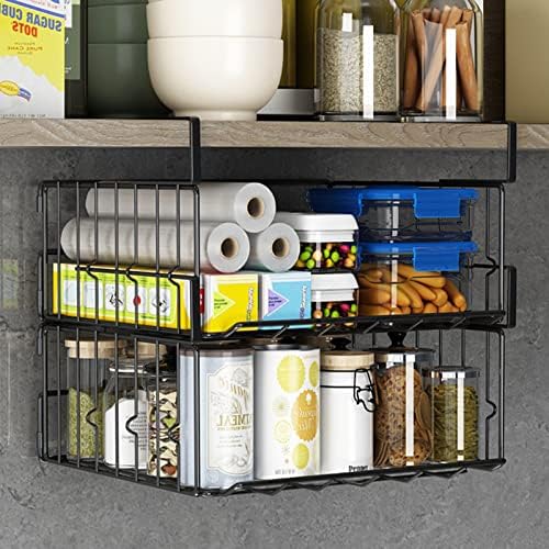 PowerKing Under Shelf Storage Baskets, Under Cabinet Basket, 2 Pack, Black by PowerKing