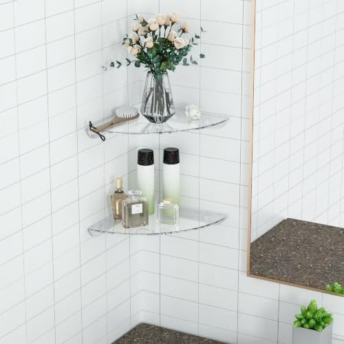 Sezanrpt 9.5x9.5 Inch Acrylic Corner Floating Shelf Set of 2, Clear Corner Wall Shelf for Home Décor, Speakers, Security Cameras, Toileries, Plants, Figures, Cosmetics, Books (Pack of 2) - Image 6