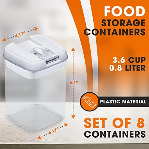 Set of 8 Airtight Food Storage Containers - Pantry Organizer Bins, BPA Free Plastic Containers plus Dry Erase Marker and Labels, White - Image 3