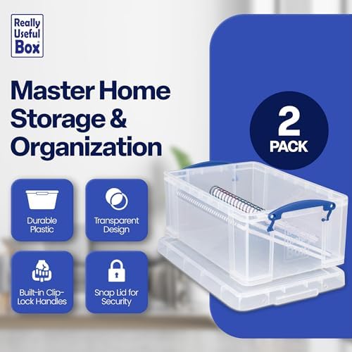 Really Useful Box 9L Stackable Plastic Storage Containers, Clear, 2-Pack - Image 2