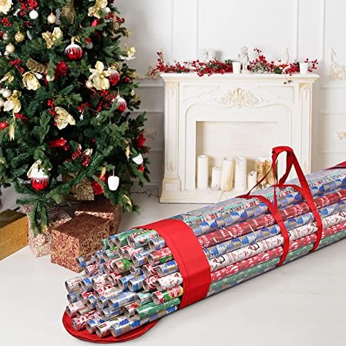 ProPik Gift Wrap Organizer, Wrapping Paper Storage Bag, Fits Holiday Papers 40 Inch Long, Holds Up To 24 Rolls, Heavy Duty Clear PVC Bag with Handles (Red & Clear) - Image 6