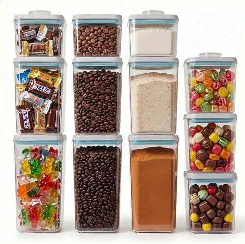 12 Pcs Pop Airtight Food Storage Containers with Lids Stackable Containers for Kitchen Pantry Organization Ideal for Cereal Snacks Flour Sugar Coffee and Spaghetti, 3.4Qt, 2.8Qt, 2.1Qt, 1.2Qt by Unknown