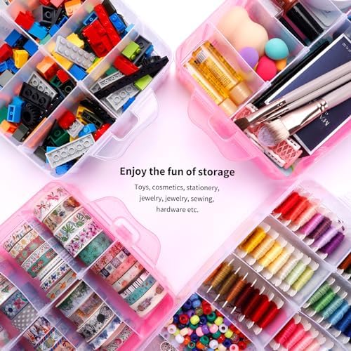 Bead Organizer 3 tier 30 grid Stackable Craft Hair Tackle Storage Pink - Image 5