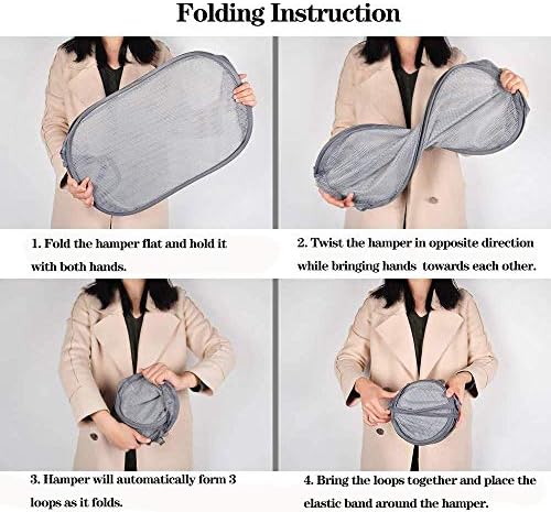 Larpur Popup Mesh Laundry Basket, Collapsible Laundry Hamper Portable Clothes Washing Laundry Hamper with Reinforced Carry Handles for Home, Dormitories, Travel, Apartments (Grey) - Image 6