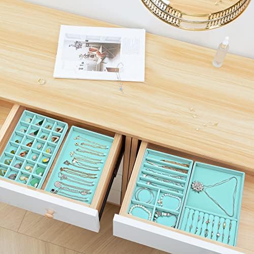 ProCase Stackable Jewelry Organizer Trays for Drawers, Jewelry Drawer Inserts Container Display Case Storage for Earring Necklace Rings Bracelet with Removable Dividers -Blue, 4 Layers - Image 4
