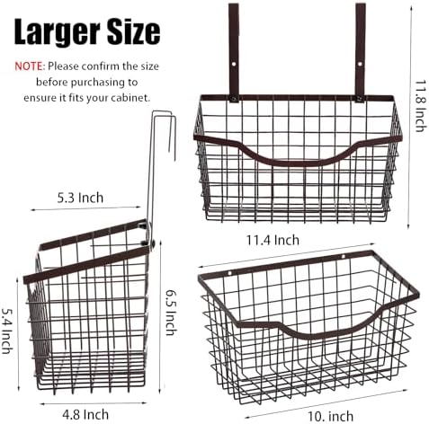 Nicunom 2 Pack Cabinet & Wall Mount Basket, Large Metal Wire Basket Wall Mount Hanging Basket Over Cabinet Door Organizer Bin Grid Storage Baskets for Home Kitchen Bathroom Pantry, Bronze - Image 2