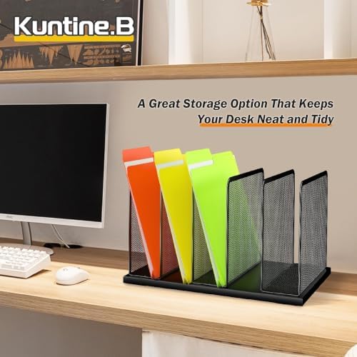 Kuntine.B Desk File Organizer Upright Mesh Desktop Organizer File Sorter Office Organization File Holder for Home, Office & Classroom (Black, 2 Pack 5-Section) - Image 3