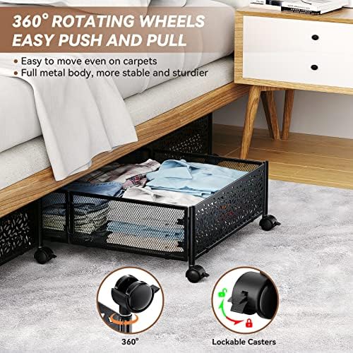 PHINOX Under Bed Storage with Wheels,Patterned,Sturdy Metal,4 Pack,Black - Image 4