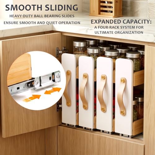 Yookeer Bamboo Pull Out Spice Rack for Cabinet, 11.8" W,4 Drawers - Image 4