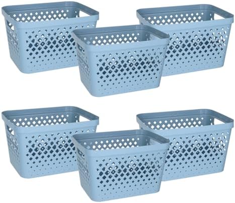 Glad Plastic Storage Basket Set, Value Pack of 6 | Open Storage Bins for Shelves, Bathroom, Pantry, Closet | Nesting Organizer Boxes with Handles, 4 Gallon, Marina Blue by Glad