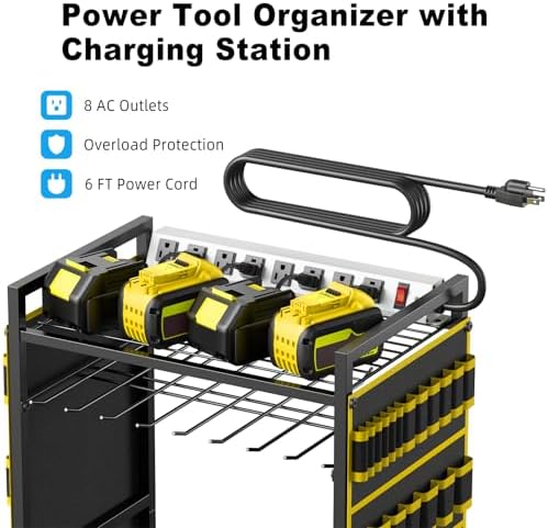 JUNNUJ Power Tool Organizer Cart with Charging Station, 6 FT Cord, Yellow - Image 2