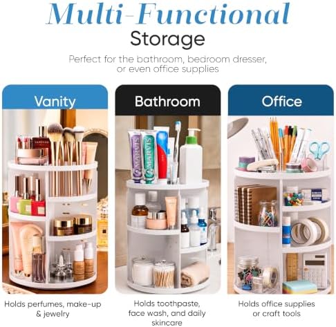 Masirs 360 Rotating Makeup Organizer Countertop, Adjustable Shelf, White - Image 6