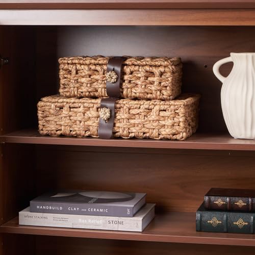 Decorative Box with Lid, Wicker Storage Basket, Water Hyacinth Woven Decorative box for Shelf, Coffee Table, Console Table, Home Decor (Small) - Image 3