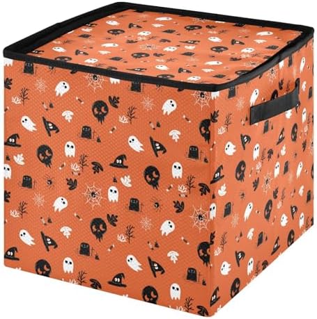 YETTASBIN Halloween Ghost Pumpkin Large Christmas Ornament Storage Box with Zipper & Adjustable Dividers, Storage Container with Lid & Handles for 64 Holiday Ornaments 3-Inch, 13 x 13 Inch - Image 2